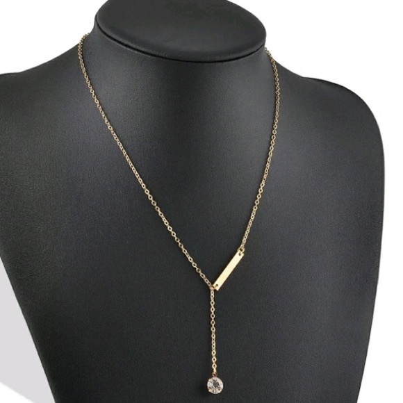 Dainty Bar Rhinestone Necklace (Gold) - Picture 2 of 3